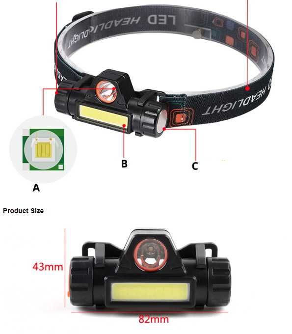 LANTERNA frontala LED "CREE" acumulator inclus