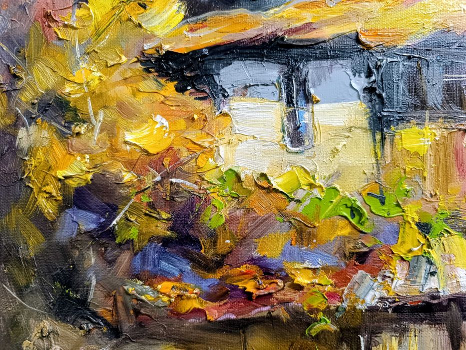 Рисувана, маслена картина на художник Йорданов "Заминаване"