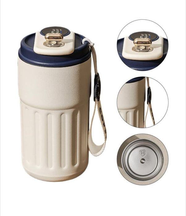 Termos pentru cafea cu afisare a temperaturii, Inox, 450 ml