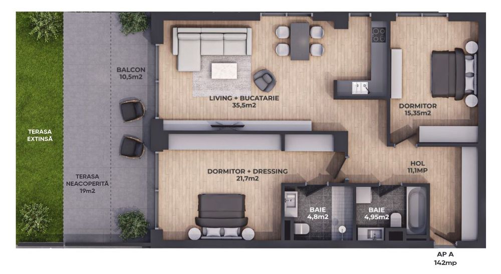 Gata de mutare| 3 Camere Residence5, cu terasă |Lângă pădure - Pipera