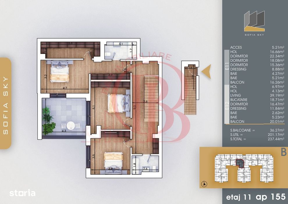 Bloc Finalizat 5 camere cu scara interioara Titan Pallady