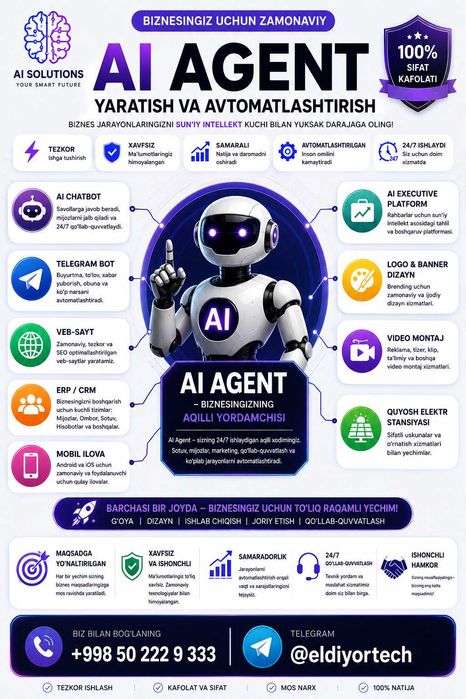 AI Agent | Telegram Bot | ERP CRM | Veb-sayt | Mobil ilova