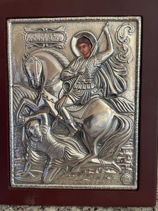 icoana veche sfantul dumitru icoana veche argintata dim 27cm x 24cm