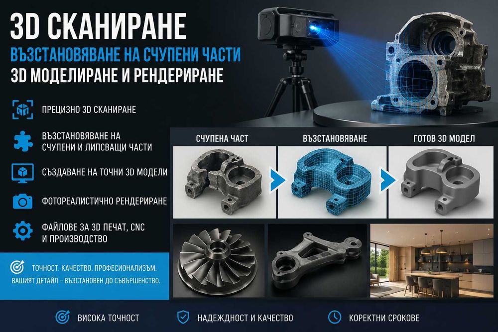 3D Сканиране, Възстановяване на Счупени Детайли и Рендериране