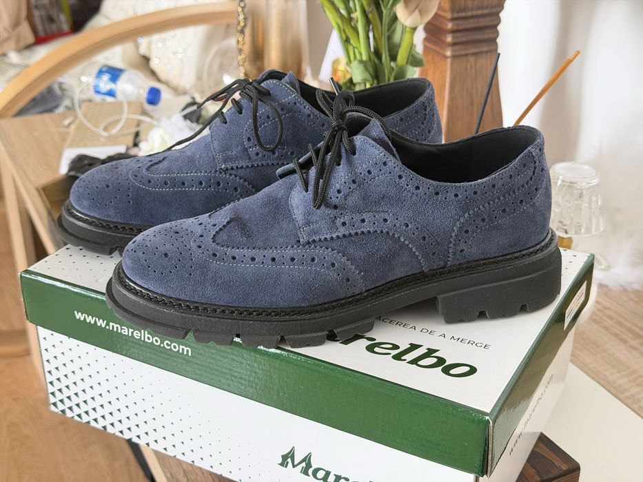 Pantof piele întoarsa Albastru•Marime 40•Marelbo