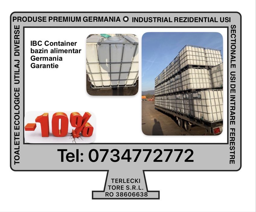 IBC Container bazin 1000 litri alimentar folosit odata Germania