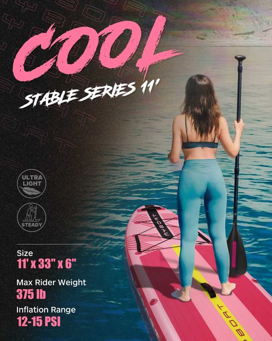 Нов, висок клас, 335 СМ широк надуваем падъл борд SUP MYBOAT MY12 (MYBOAT MY12) в розов с жълт акцент дизайн.