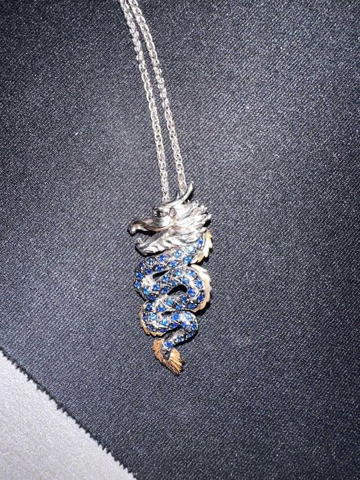 Pandantiv Dragon Effy Safari din argint sterling și aur de 18K cu safir, 0,71 carate totale (TCW) – Argint sterling & aur de 18K / N/A