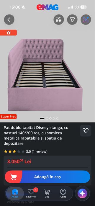 Pat de vanzare tapitat roz