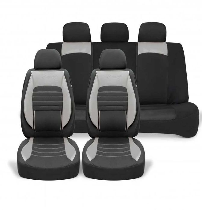 Huse scaune auto universale, piele ecologica cu material textil negru