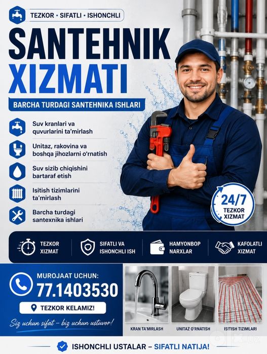 Usta Santexnik xizmati Barcha turdagi