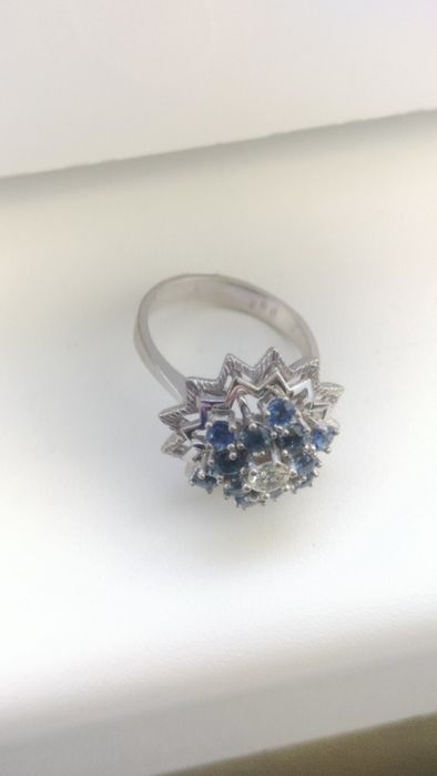 Inel aur 14k diamant și safire naturale certificat