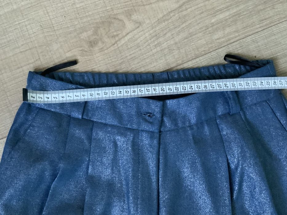 Дамски елегантен широк панталон,син с лек метален блясък 40 размер