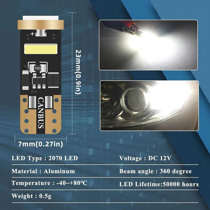 комплект 2броя led диодни габаритни крушки fls6045, t10  2070 3 ...