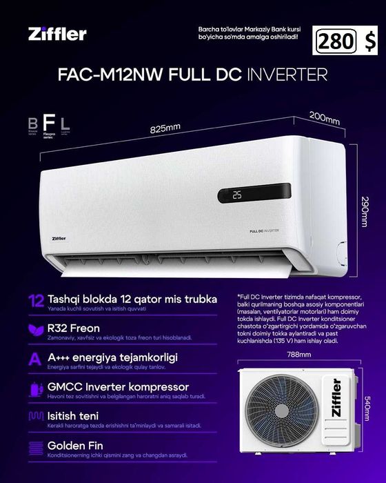 Konditsioner Ziffler M12NW FULL DC INVERTOR 12R