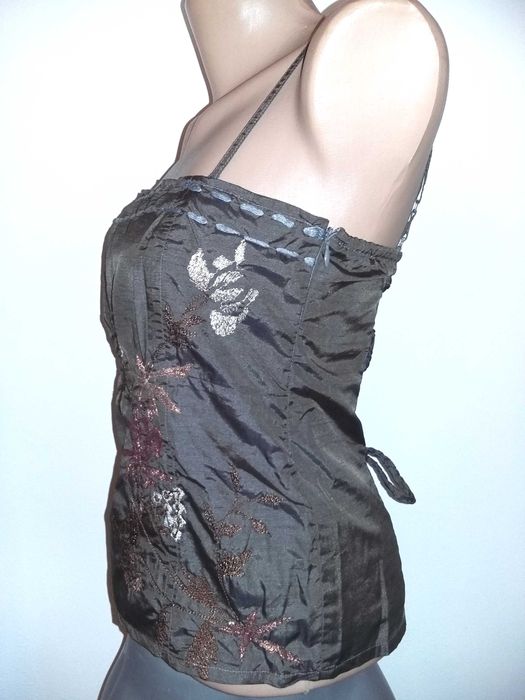 Top elegant unicat stil Corset chic satinat broderii florale fir lame