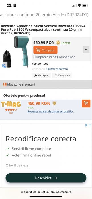 Rowenta Aparat de calcat vertical Rowenta DR2024 Pure Pop