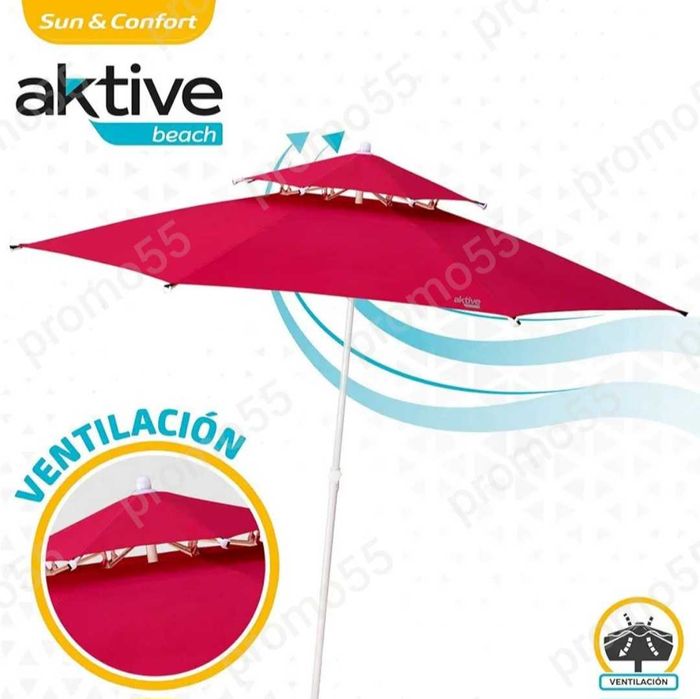 Голям чадър 220см. с двоен покрив за стабилност при вятър, 4 цвята