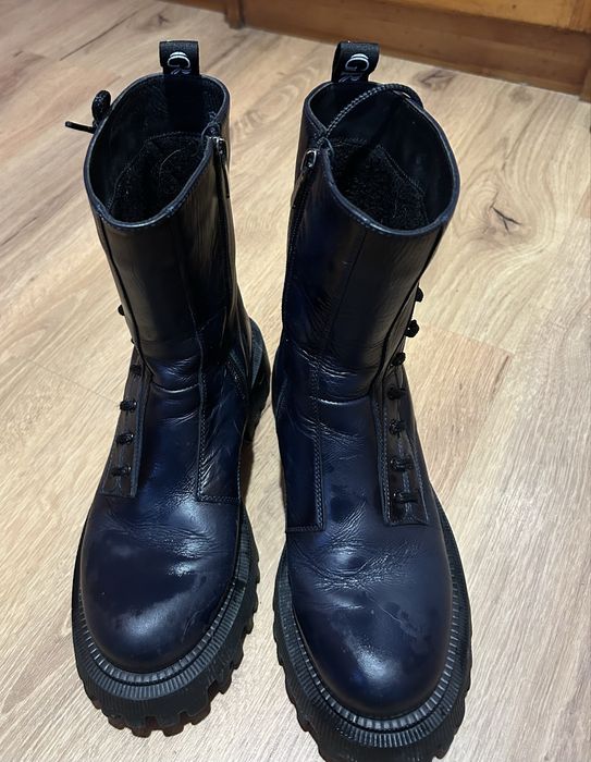 Сини ботуши от естествена кожа с дебела подметка