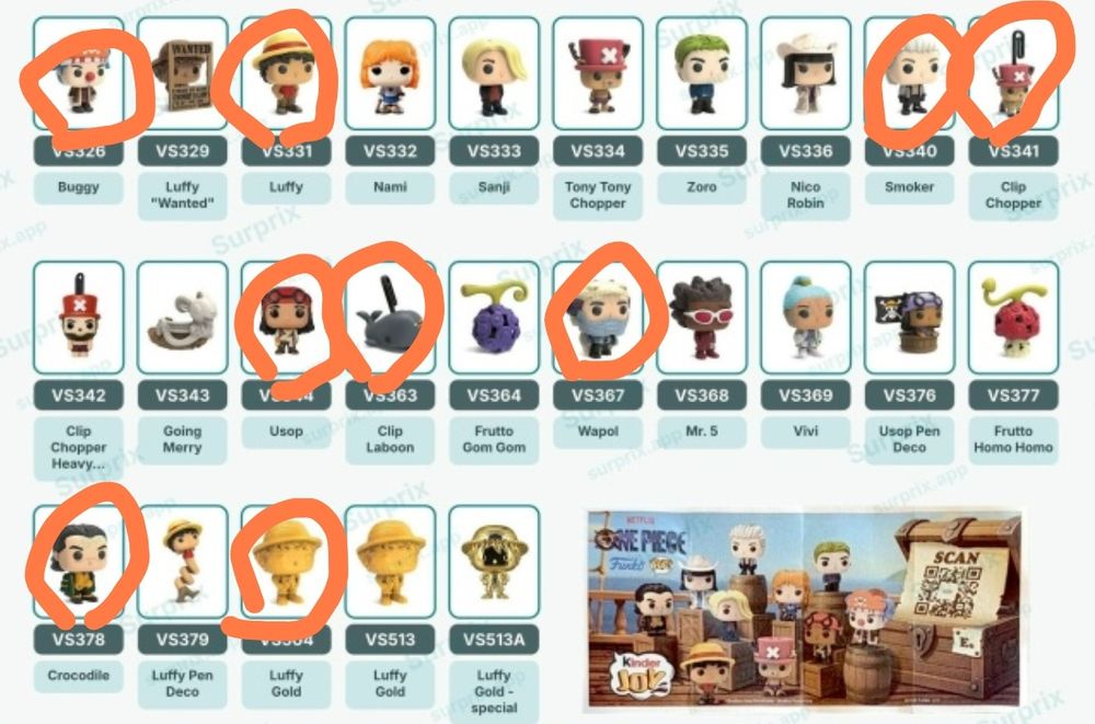 Обменяю на  фигурки со второго фото с one piece kinder joy