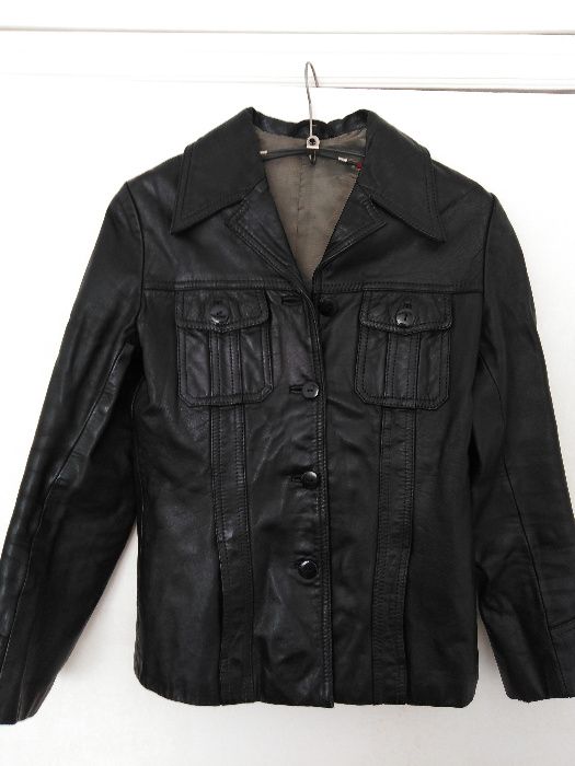 haina dama din piele naturala, scurta, vintage '70