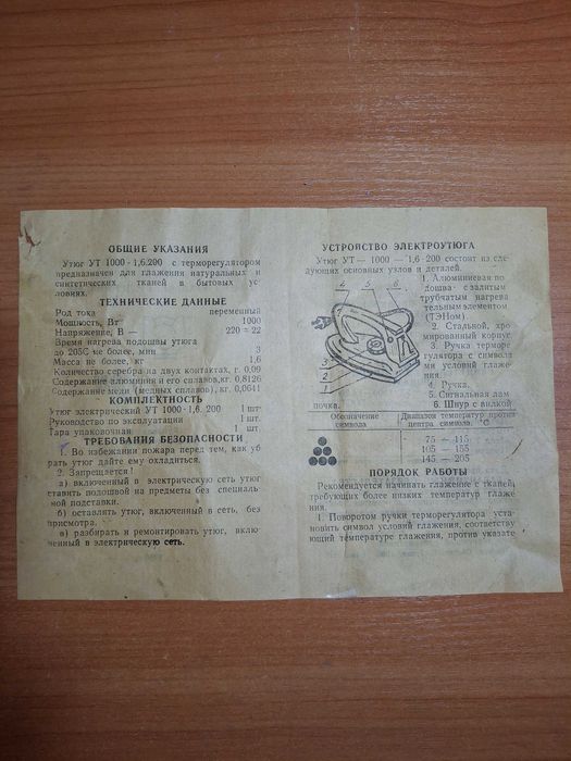 Утюг с терморегулятором,  производство  СССР