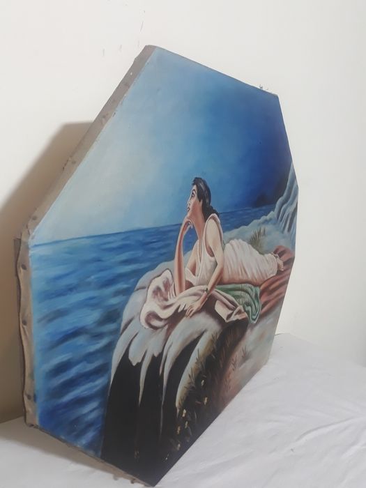 Pictură veche in ulei, pe panza, 92 cm