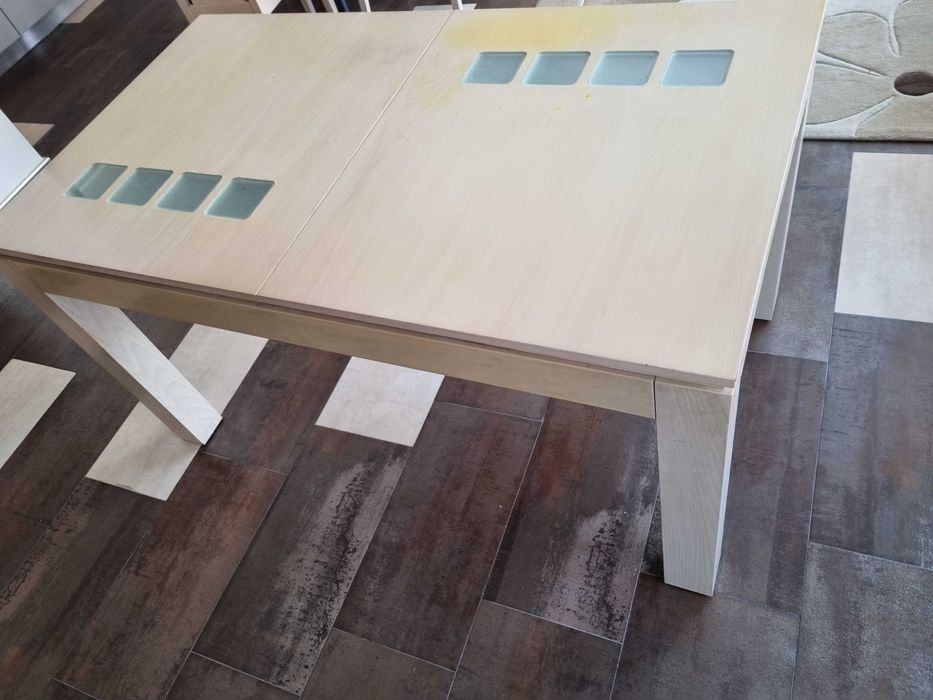 Разтегателна трапезна маса МДФ+стъкло 80/140(180)/75, цвят парен бук