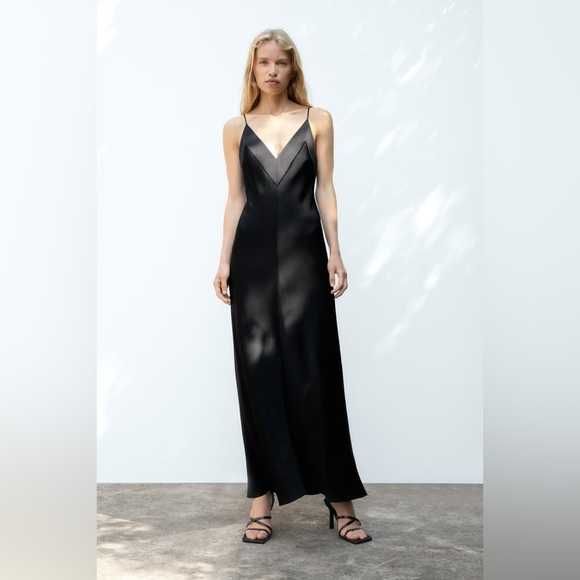 Zara rochie lunga eleganta decolteu adanc ocazie speciala negru