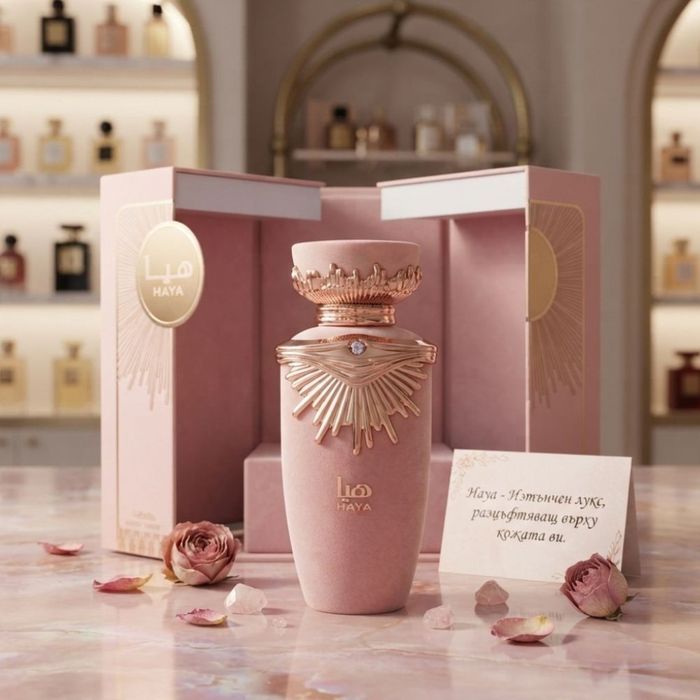 Дамски парфюм Lattafa Haya Eau de Parfum 100 мл – флорално-плодов аромат в луксозна подаръчна кутия