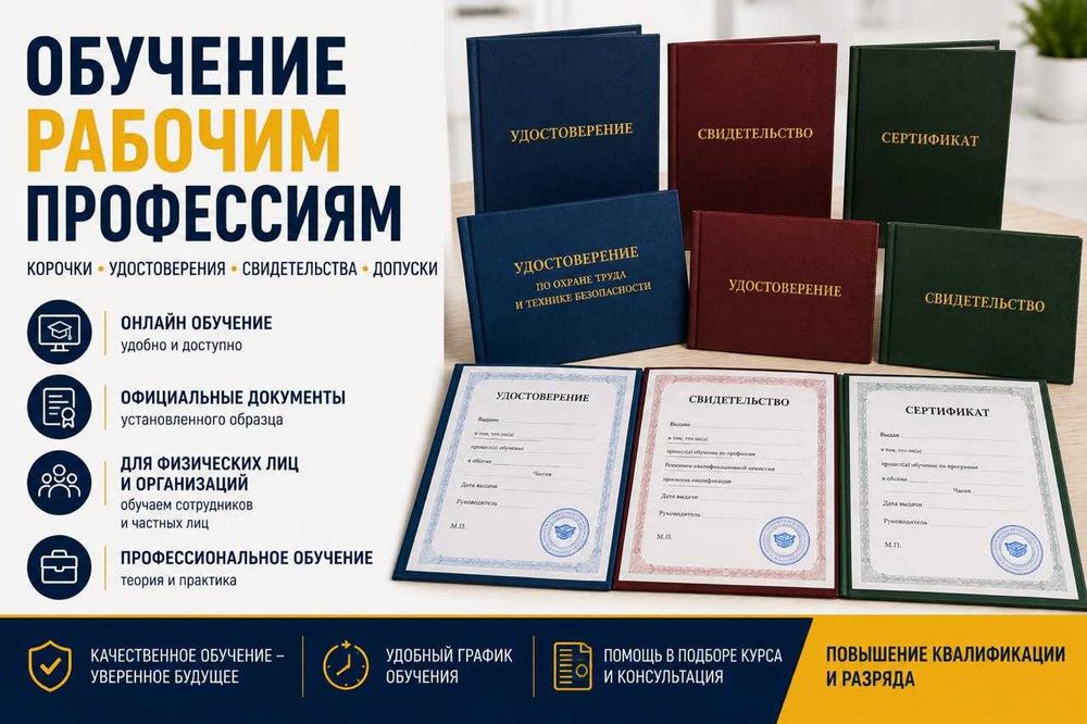 Корочки Свидетельство Сертификаты Разряды ПТМ Промбез БиОТ Караганда