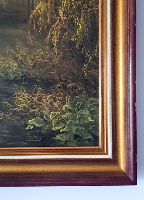 Oglindă /Tablou vechi cu ramă din lemn masiv