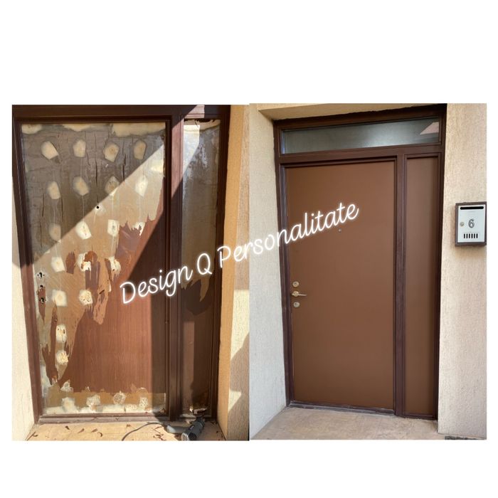 Colantare usa metalica exterior. Reconditionare usa prin colantare