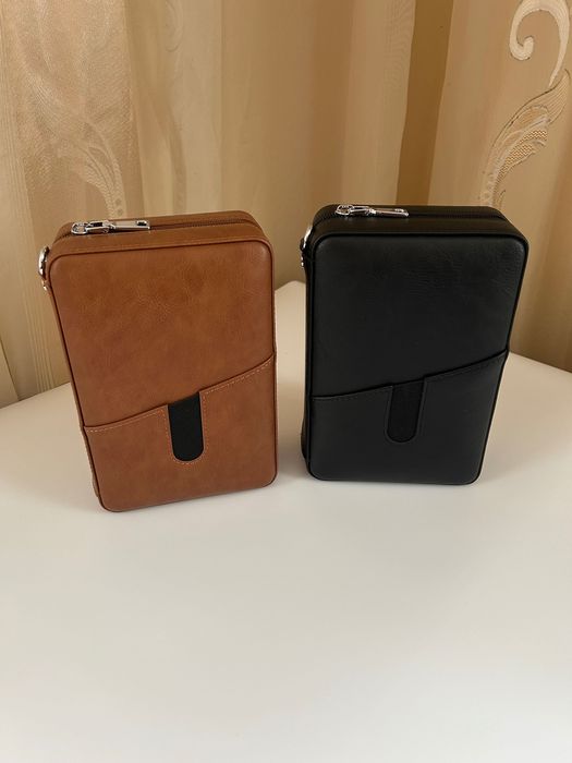 Преносим хумидор за 6 пури – естествена кожа, кедър, хигрометър