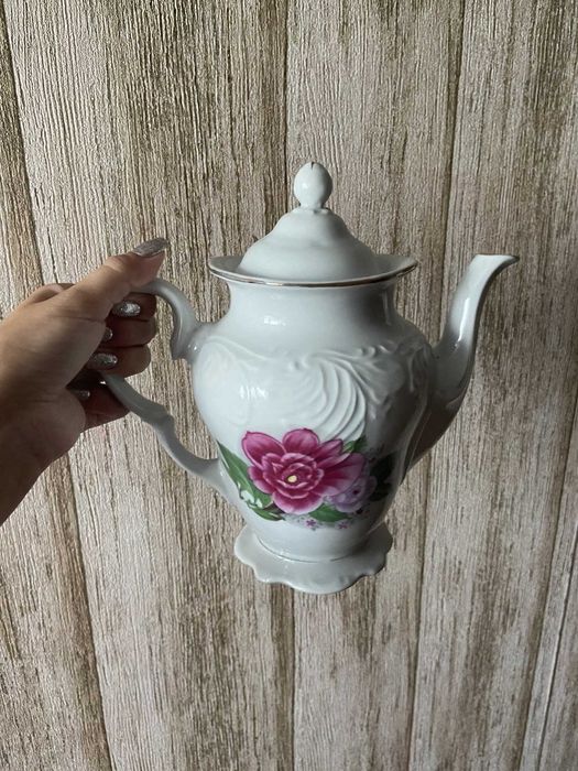 посуда, тарелка, чайник, блюдца