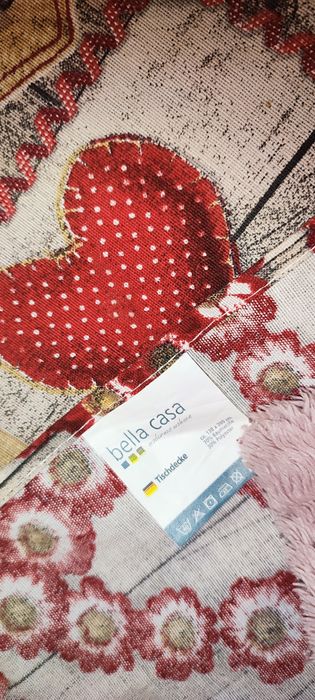 Față de masa festiva 70%bumbac, alb- roșu 138/200 cm, noua, Germania