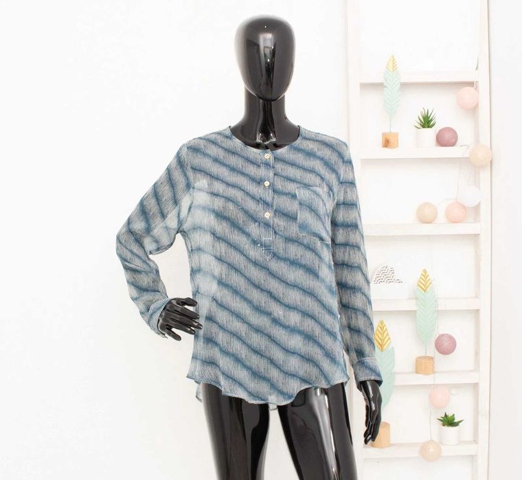 Isabel Marant Etoile копринена риза дамска синя геометричен принт 38