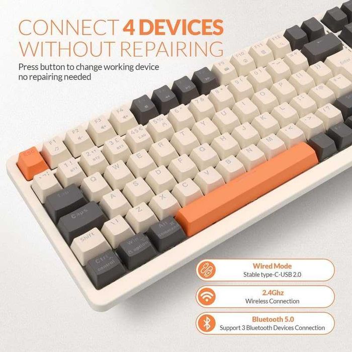 Механична геймърска клавиатура Rii, безжична 101 клавиша RGB подсветка