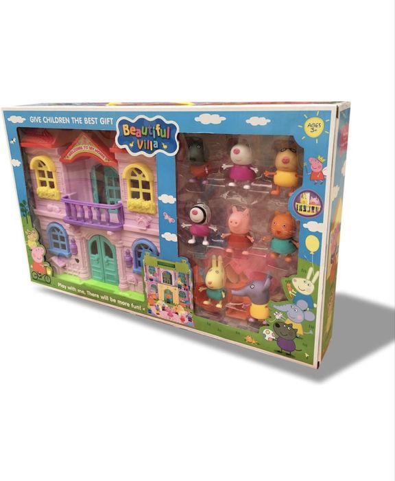 Set cu 8 figurine Peppa Pig si prietenii si faimoasa sa Vila, NOUA