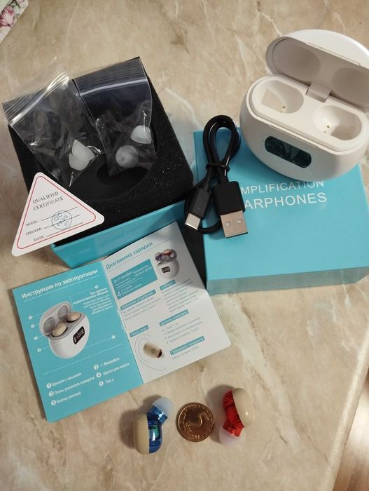 Слухов апарат мини със зарядна станция литиево-йонна батерия Li-ion