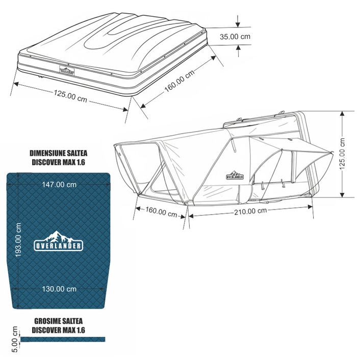 cort plafon auto overlander discover max 1.6 x 2.1m cu sky roof