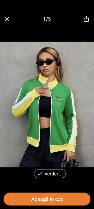 Bluza trening fete femei marimea L poliester BRAZILIA verde galben ros