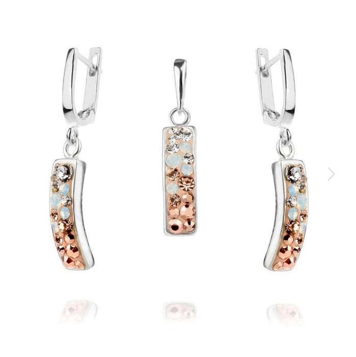 Сребърен комплект Swarovski – обеци, медальон и синджир