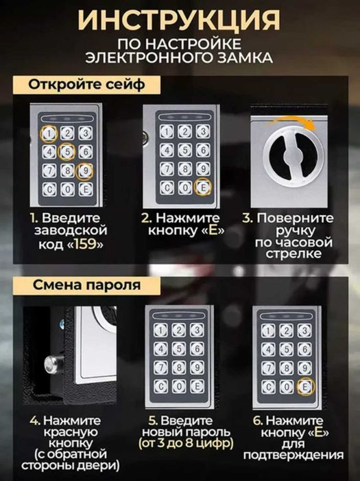 Мини-сейф 23×17×17 см — с ключом и кодовым замком для дома и офиса ss1