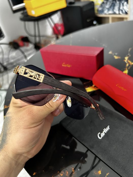Ochelari de soare Cartier Santos Rimless Gold Black Luxury UV Unisex cu cutie