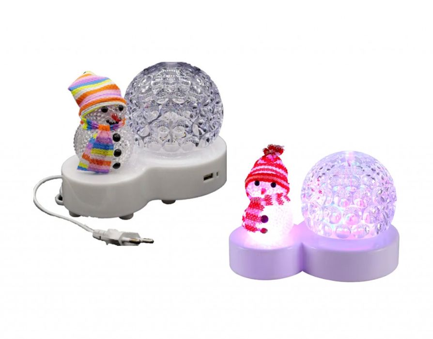 Коледна LED лампа сфера с коледна фигура на Снежен човек и многоцветна
