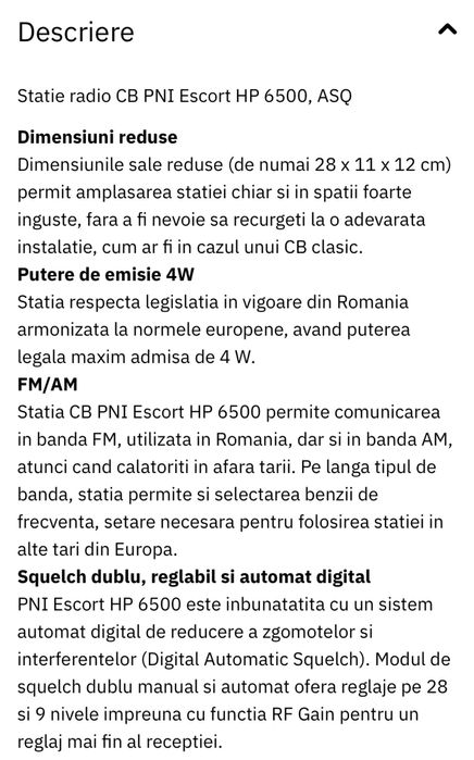 Statie radio CB PNI Escort HP 6500, ASQ