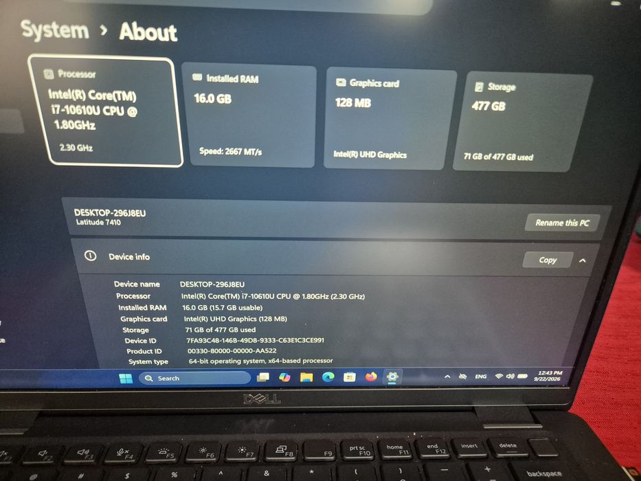Laptop Dell Latitude 7410 – Intel i7 Gen 10, 16GB RAM, 512GB SSD NVMe, Stare Excelentă / Încărcător