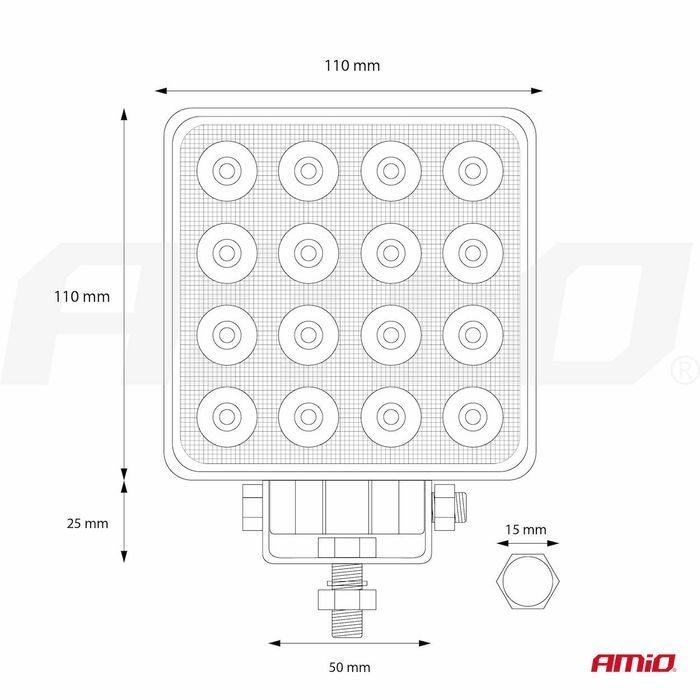 Proiector auto LED AMIO 12-24V, cu 16 LED 3030, 110x110mm, 1 buc