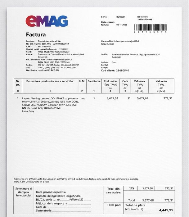 Laptop Gaming Lenovo LOQ i5-12600HX-RTX 4050 NOU